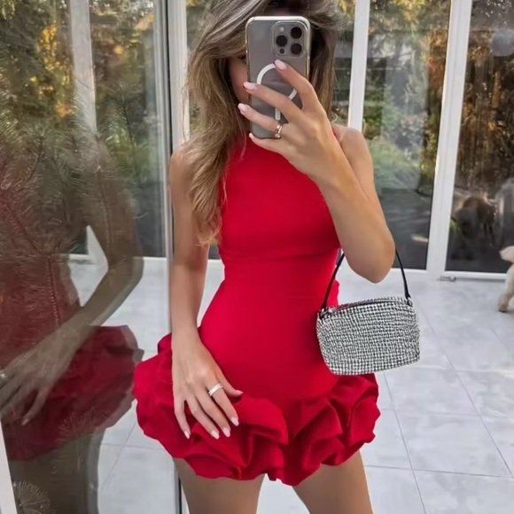 Red Ruffled Mini Dress - Picture 4 of 4